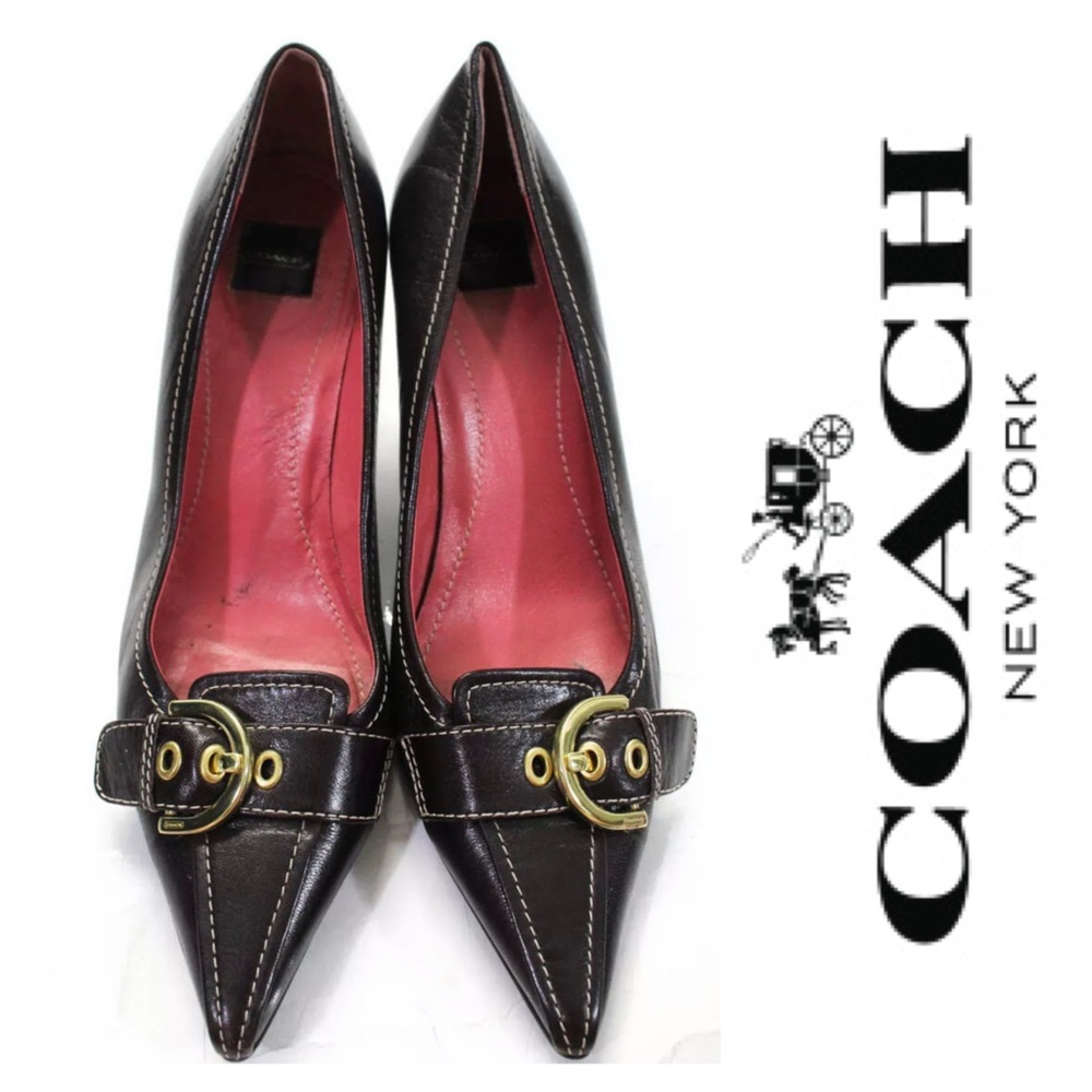 Coach brown leather pointed toe heels